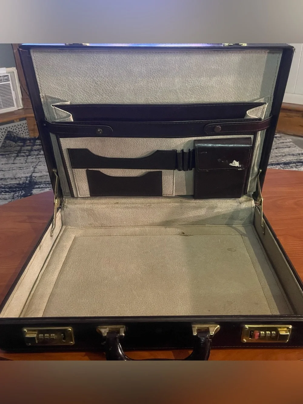 Classic Brown Leather Briefcase with Gold Hardware